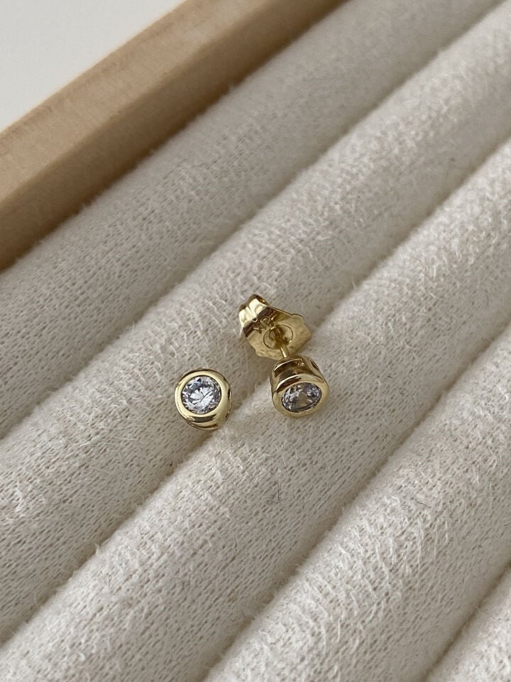 Özel Seri Sıvama Model Tektaş Minimal Küpe Gold 3mm