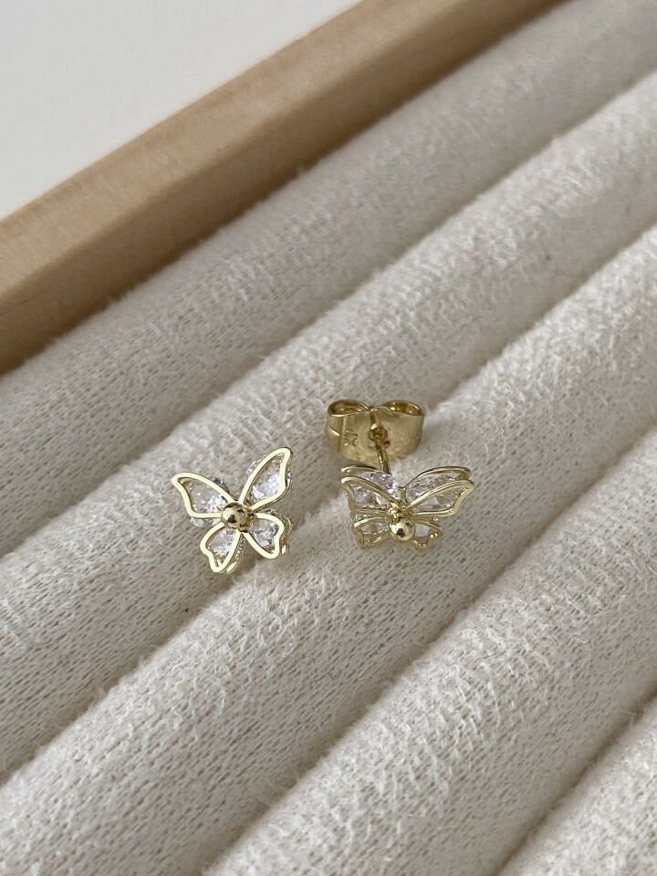 Özel Seri Kristal Taşlı Kelebek Model Minimal Küpe Gold