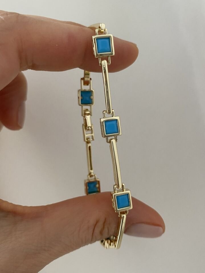 Kare Mavi Taşlı Çubuk Bileklik
