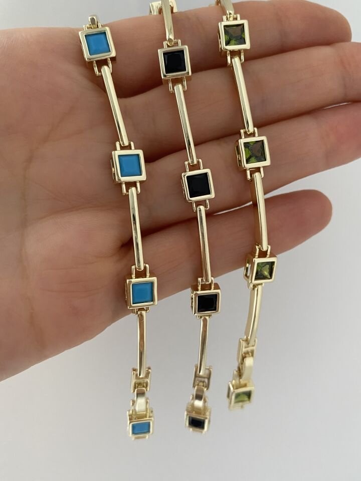 Kare Mavi Taşlı Çubuk Bileklik