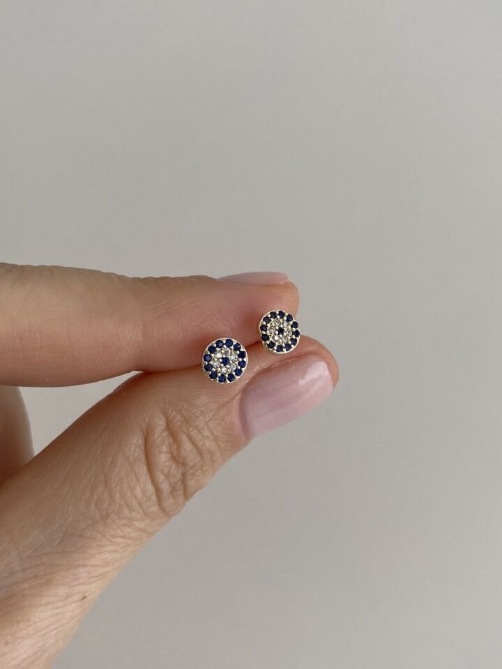 Özel Seri Lacivert Taşlı Göz Model Minimal Küpe