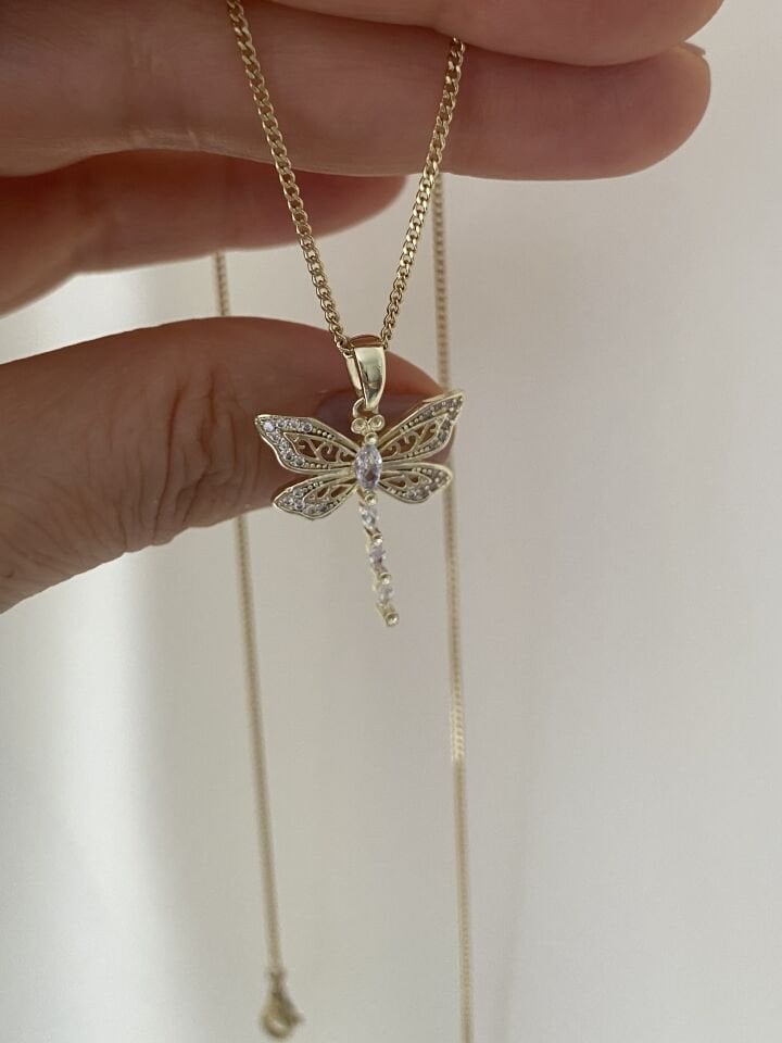 Dantel Detaylı Taşlı Yusufçuk Kolye