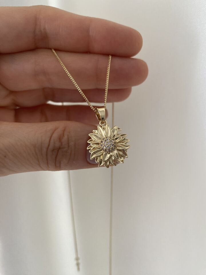 Taşlı Günebakan Kolye