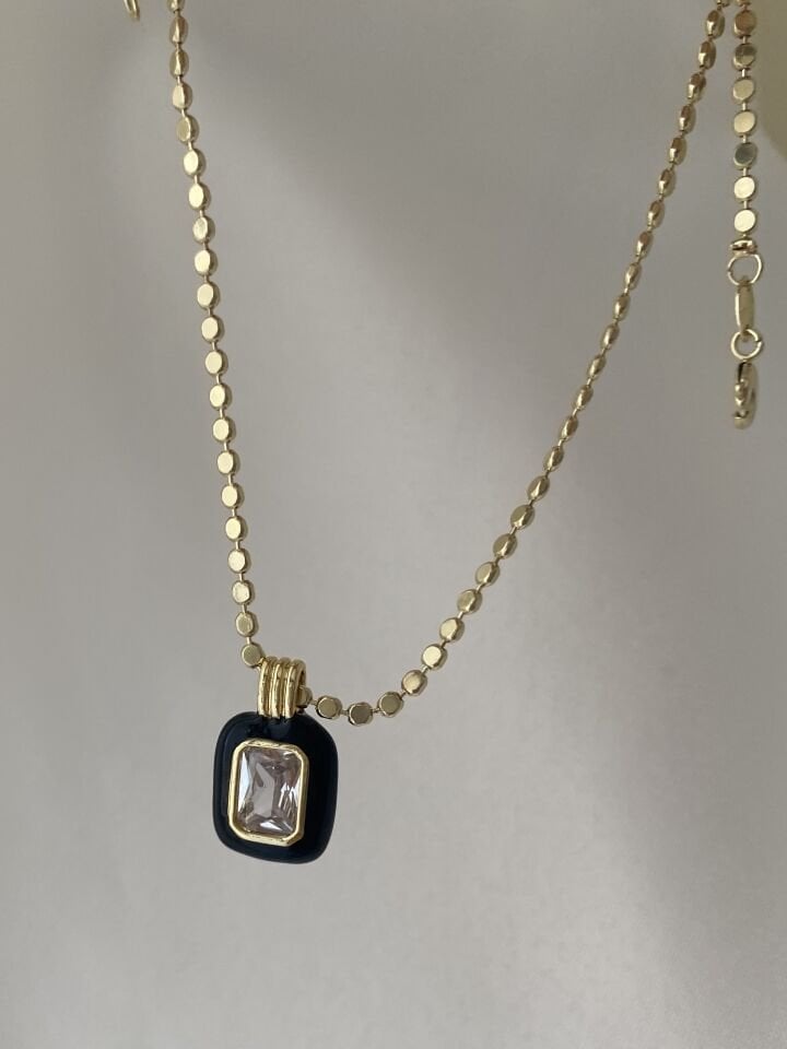 Ezme Zincirli Siyah Çerçeveli Kolye(60cm)