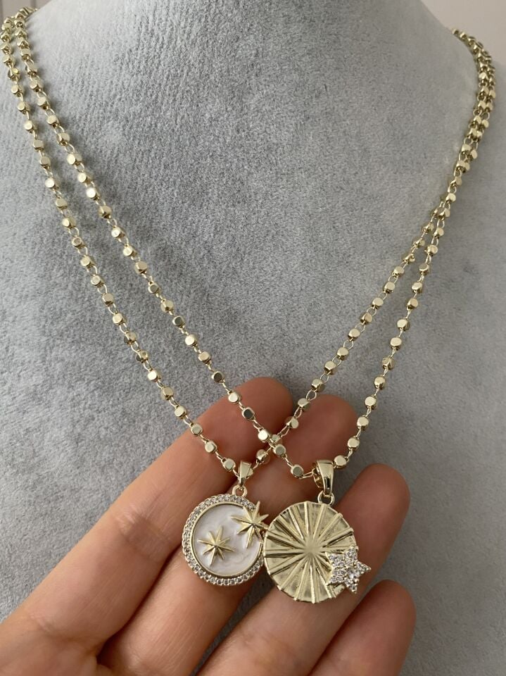 Dorika Zincirli Çift Yıldız Detaylı Kolye