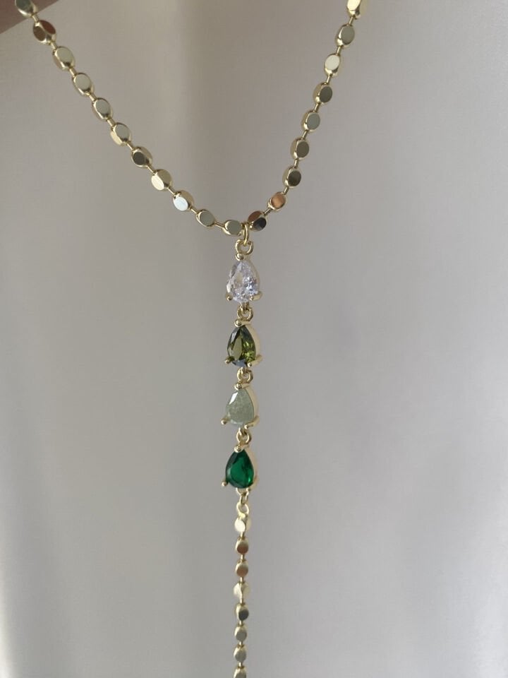 Yeşil Damla Taşlı Y Kolye(45cm)