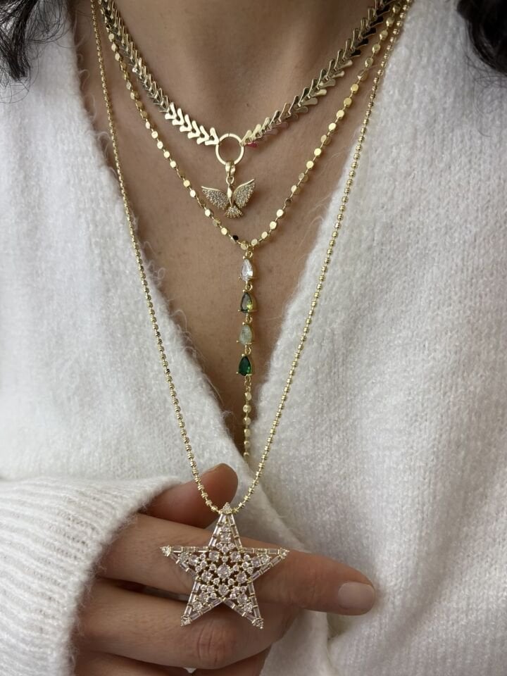 Yeşil Damla Taşlı Y Kolye(45cm)