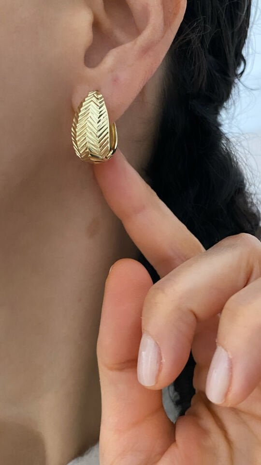 Lazer Kesim Uzun Yaprak Desen Halka Küpe