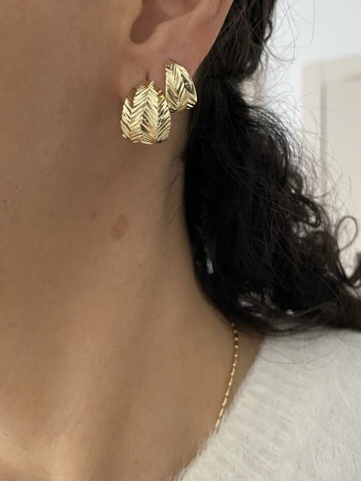 Lazer Kesim Mini Yaprak Desen Halka Küpe