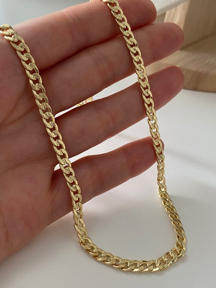Altın Kaplama İnce Lazer Kesim Spor Gurmet Zincir Kolye 60cm