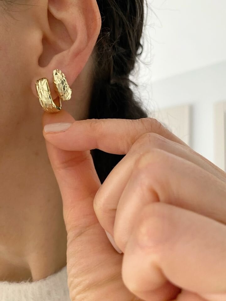 Lazer Kesim Kare Model Halka Küpe