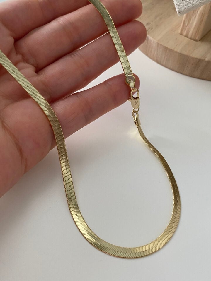 Özel Seri Yassı İtalyan Zincir Kolye 45cm