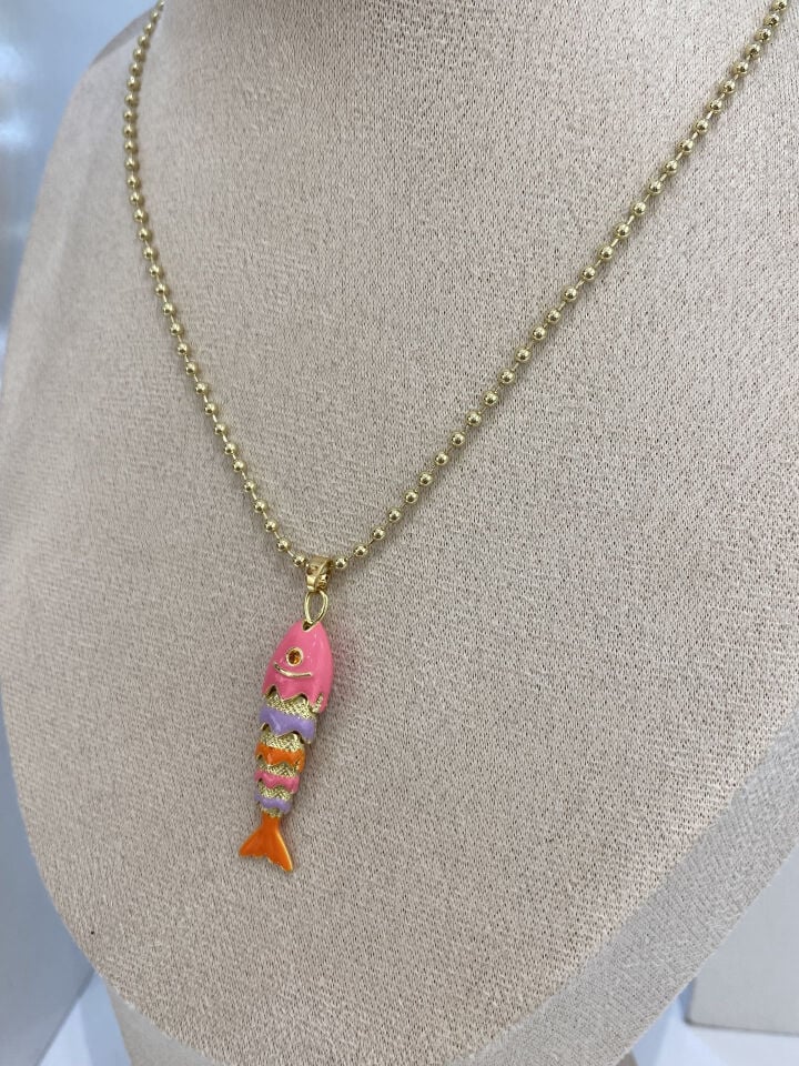 Altın Kaplama Mineli Fuşya Pembe Hareketli Balık (50cm+ek)
