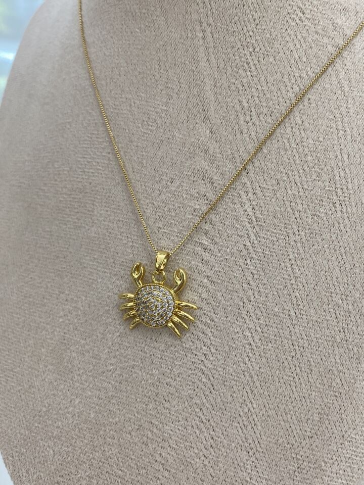 Altın Kaplama Gömme Zirkon Taşlı Yengeç Kolye (45cm+ek)