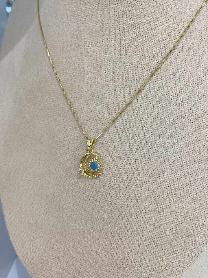 Altın Kaplama Giruze Taşlı Celestial Kolye (45cm)