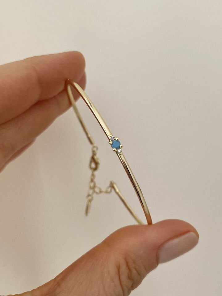 Minimal Firuze Taşlı Figür İnce Kelepçe Figür Bileklik