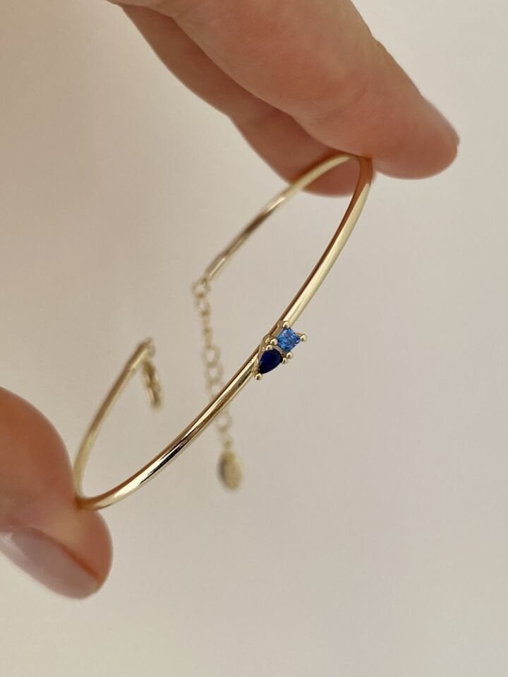 Minimal Blue Figür İnce Kelepçe Bileklik