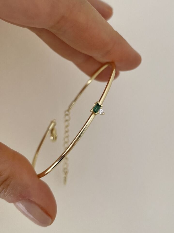 Minimal Green Figür İnce Kelepçe Bileklik