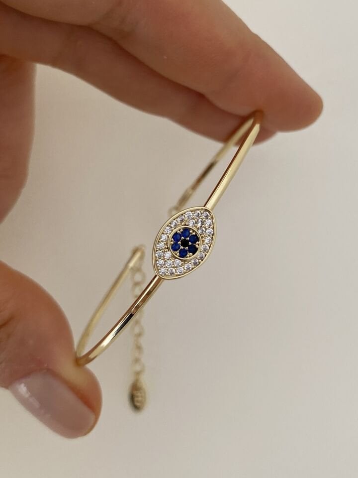 Minimal Mavi Göz Figür İnce Kelepçe Bileklik