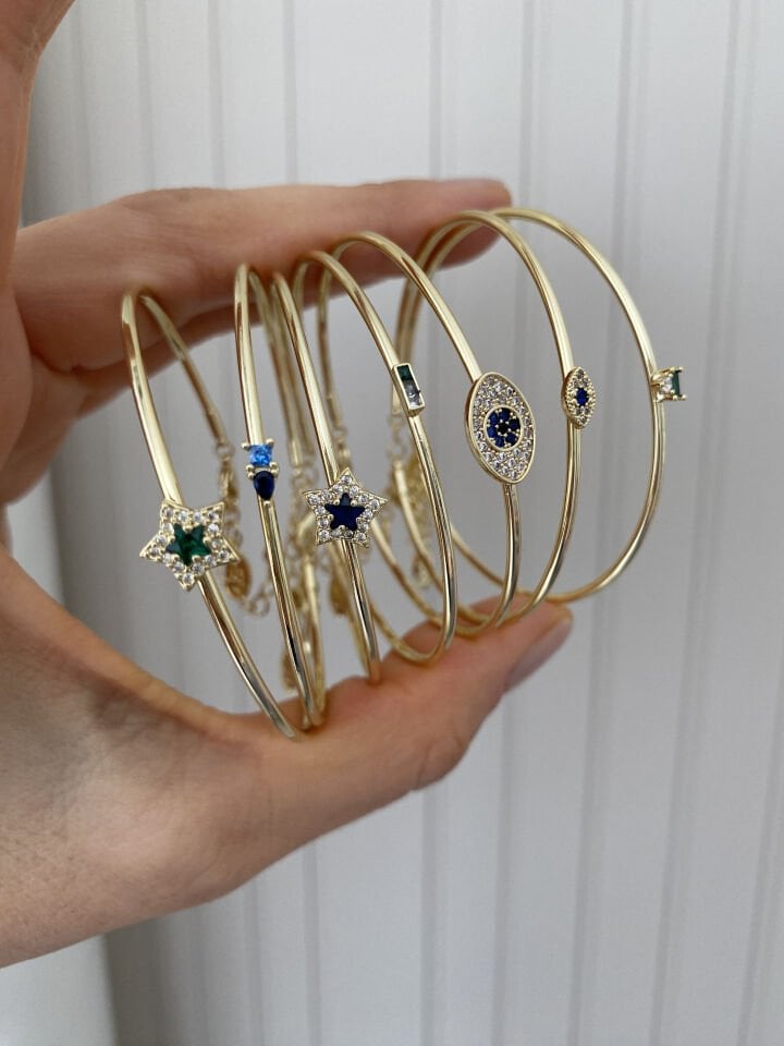 Minimal Lacivert Taşlı Yıldız Figür Kelepçe Bileklik