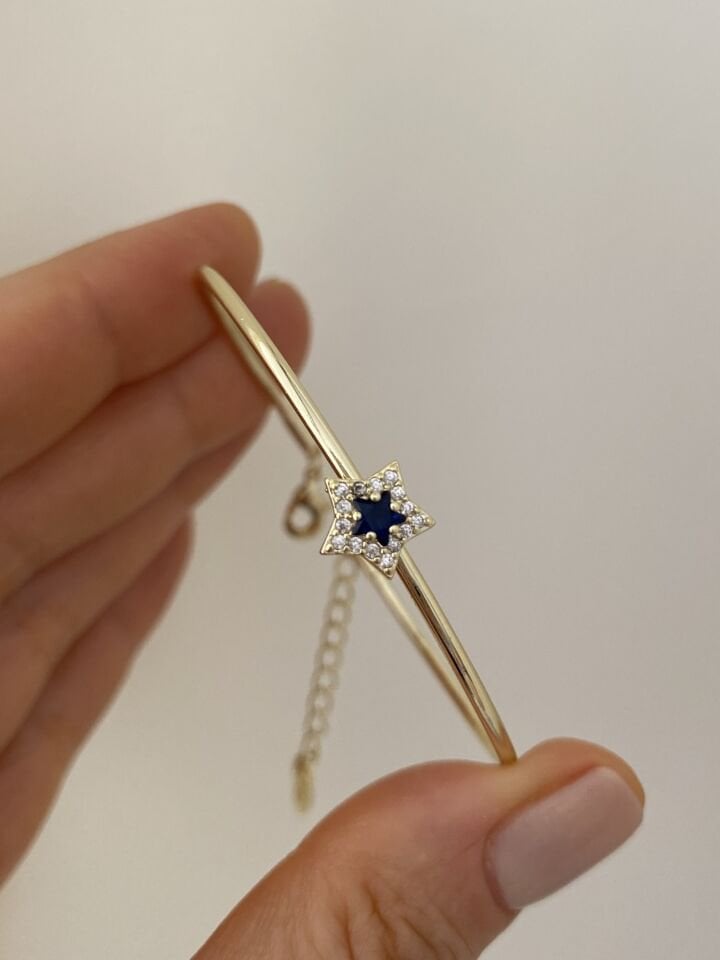 Minimal Lacivert Taşlı Yıldız Figür Kelepçe Bileklik