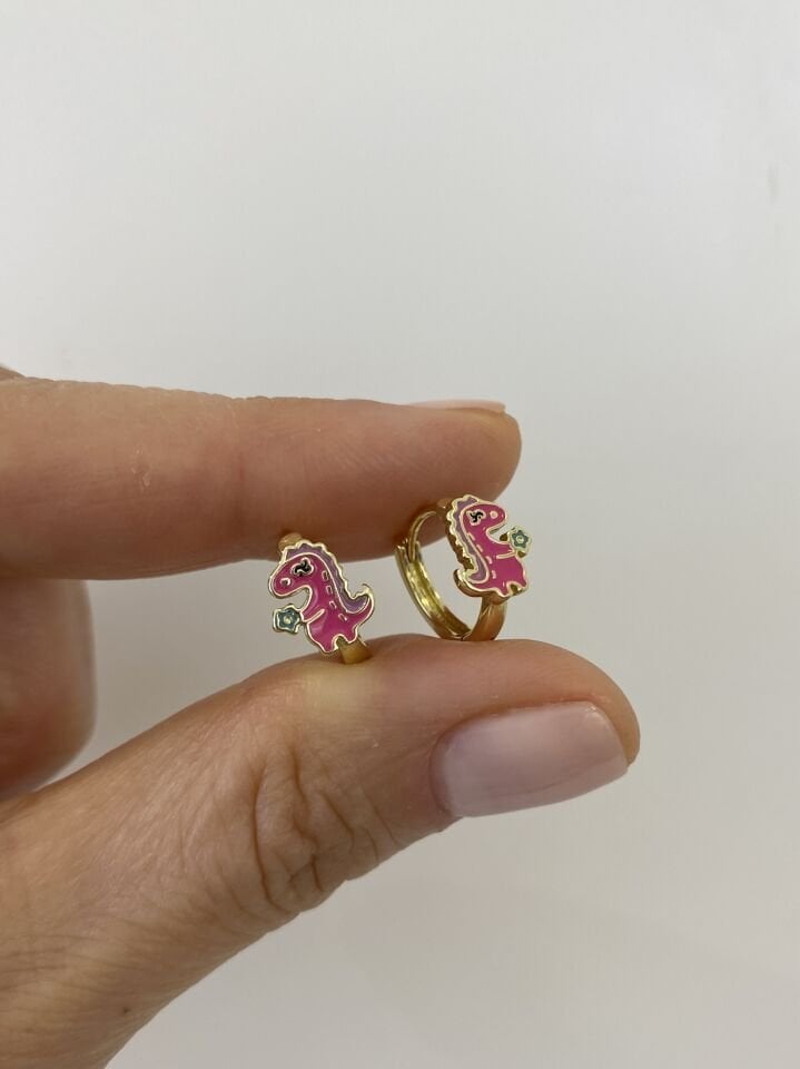 Özel Seri Çocuk Pembe Dino Halka Küpe (İç çapı:1 cm)