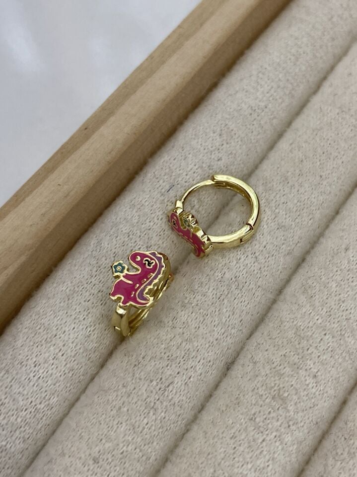 Özel Seri Çocuk Pembe Dino Halka Küpe (İç çapı:1 cm)