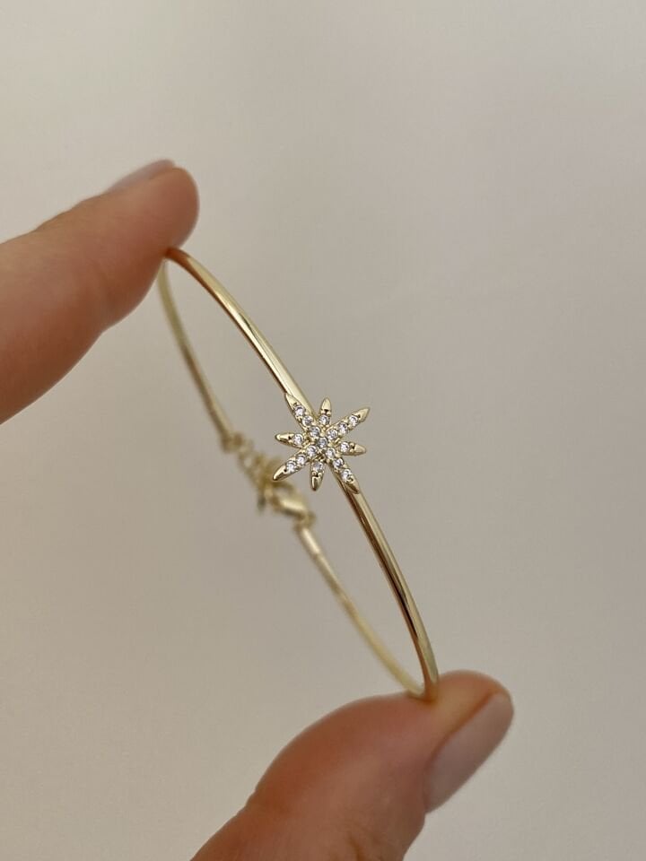 Minimal Kutup Yıldızı Figür İnce Kelepçe Bileklik