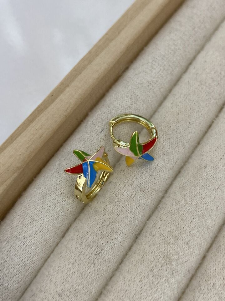 Özel Seri Çocuk Renkli Deniz Yıldızı Halka Küpe ( İç çapı:1 cm)
