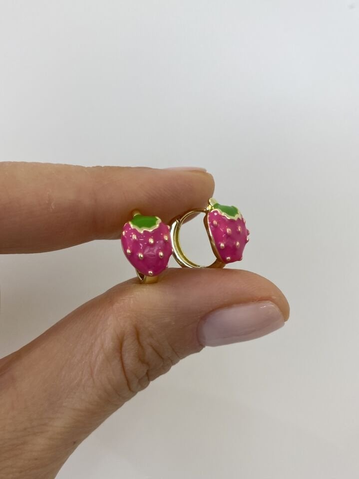 Özel Seri Çocuk Pembe Çilek Halka Küpe (İç çapı:1,1 cm)