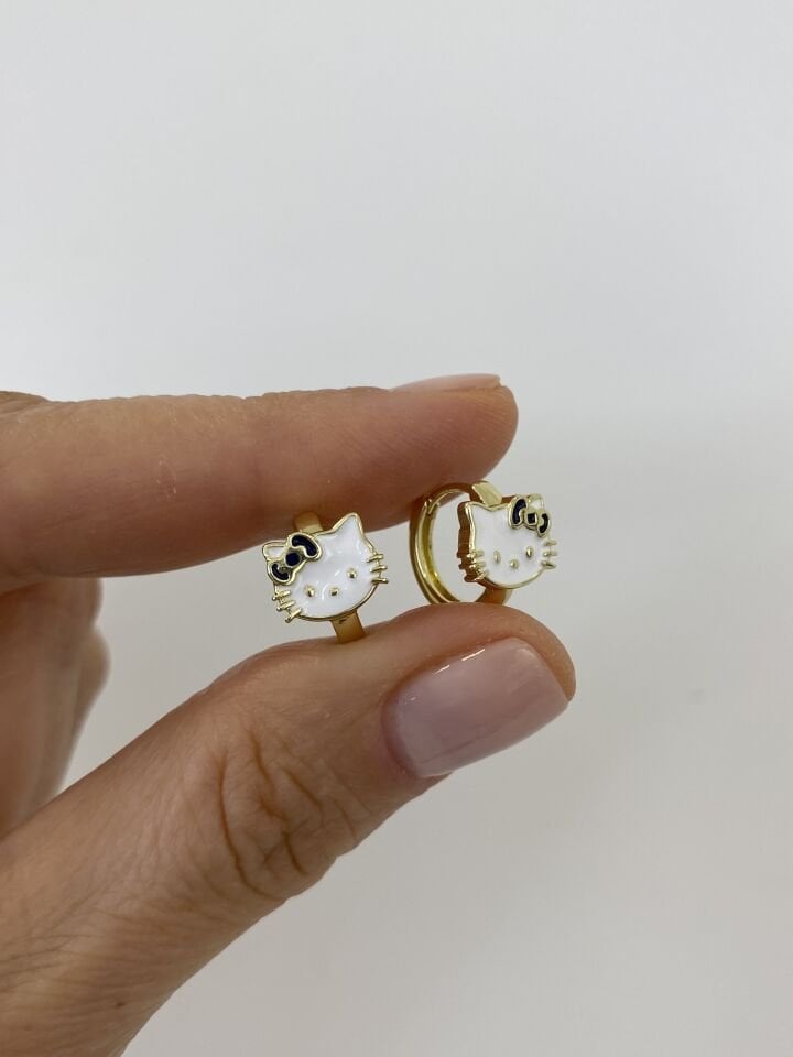Özel Seri Çocuk Fiyonklu Hello Kitty Halka Küpe (İç çapı:1,1 cm)