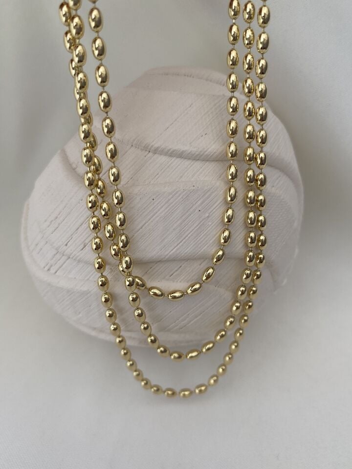 Altın Kaplama Dolamalı Oval Topçuklu Zincir 90cm