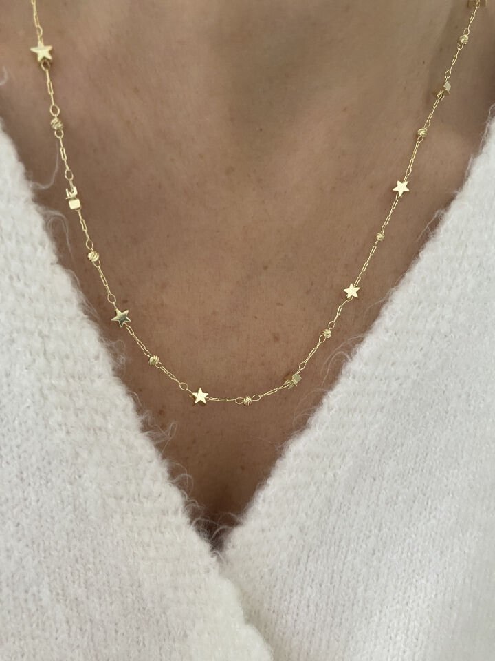 Yansımalı Yıldız Detay Dorika Topçuklu Zincir”50cm”