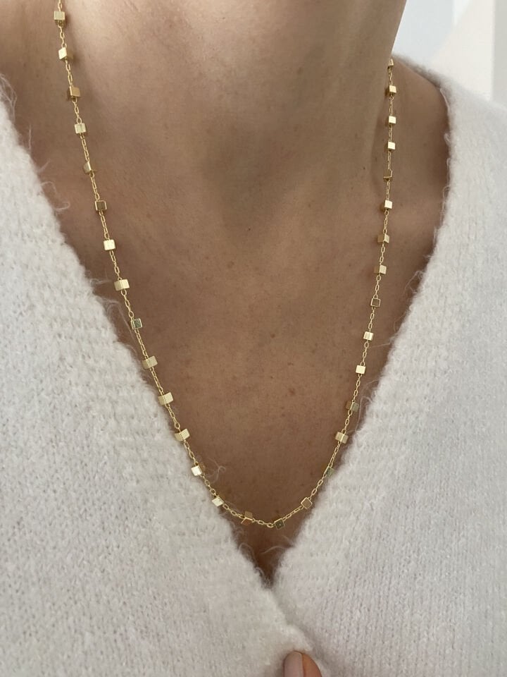 Yansımalı Küp Detay Zincir”50cm”