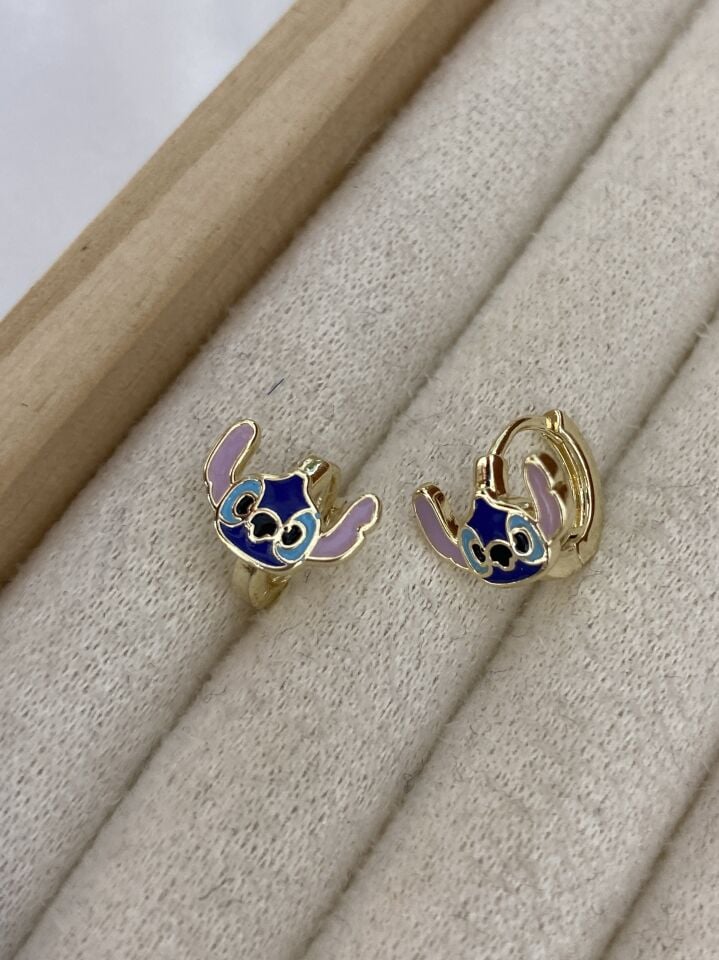 Özel Seri Çocuk Stitch Halka Küpe (İç çapı:0,9 cm)