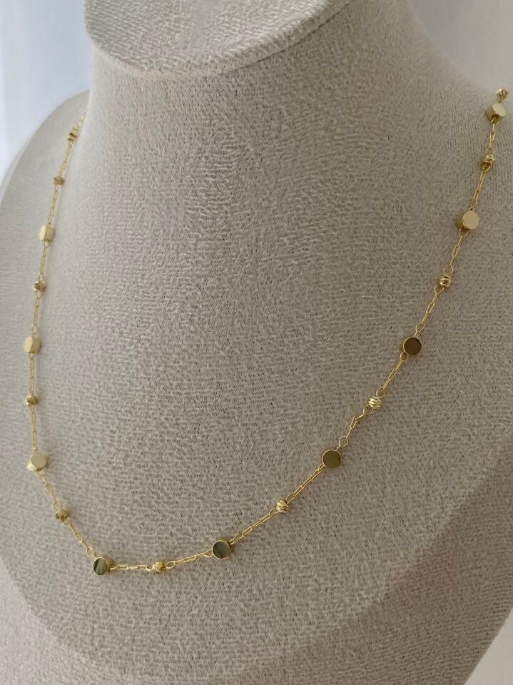 Yansımalı Dolgulu Daire Detay Zincir Kolye 50cm