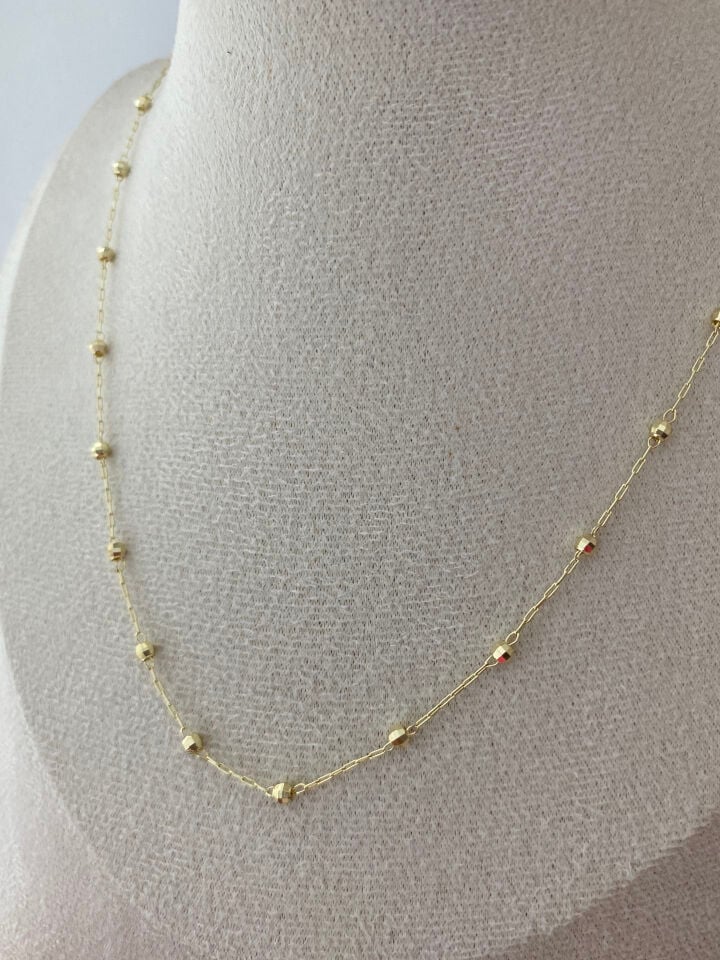 Yansımalı Dorika Top Detaylı Zincir Kolye 60cm