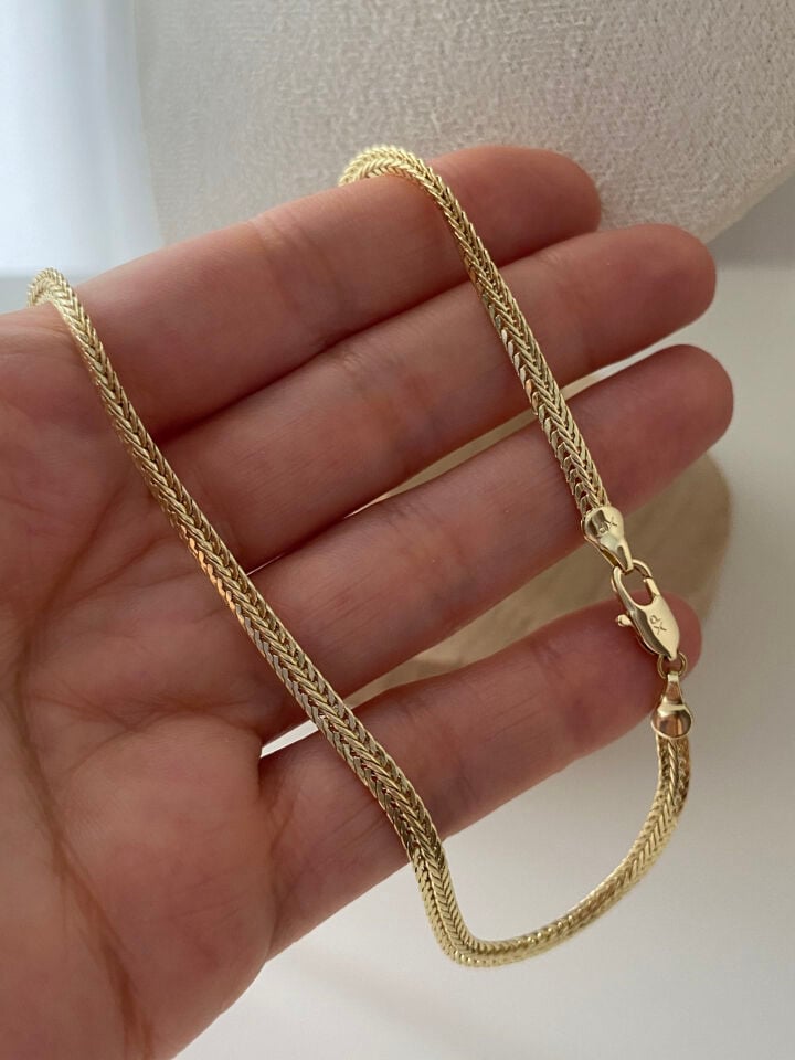 Özel Seri Yassı Örgü Zincir Kolye 60cm