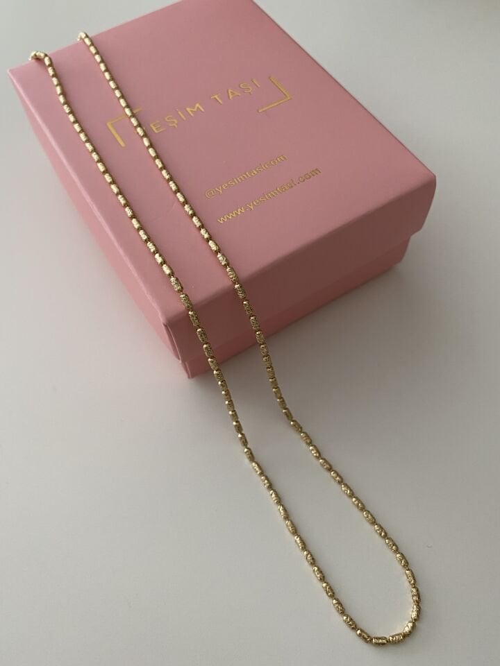 Minimal Lazer Kesim Dolgulu Boru Zincir “45cm”