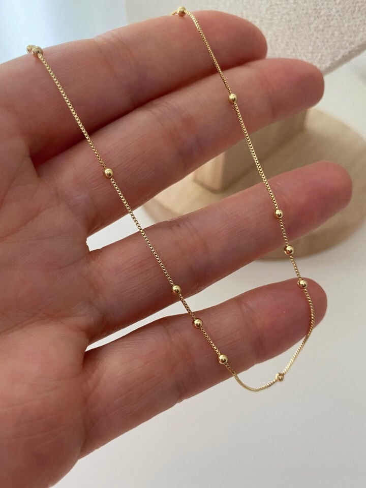 Özel Seri Minimal Top Detaylı İnce Bismark Zincir Kolye 45cm