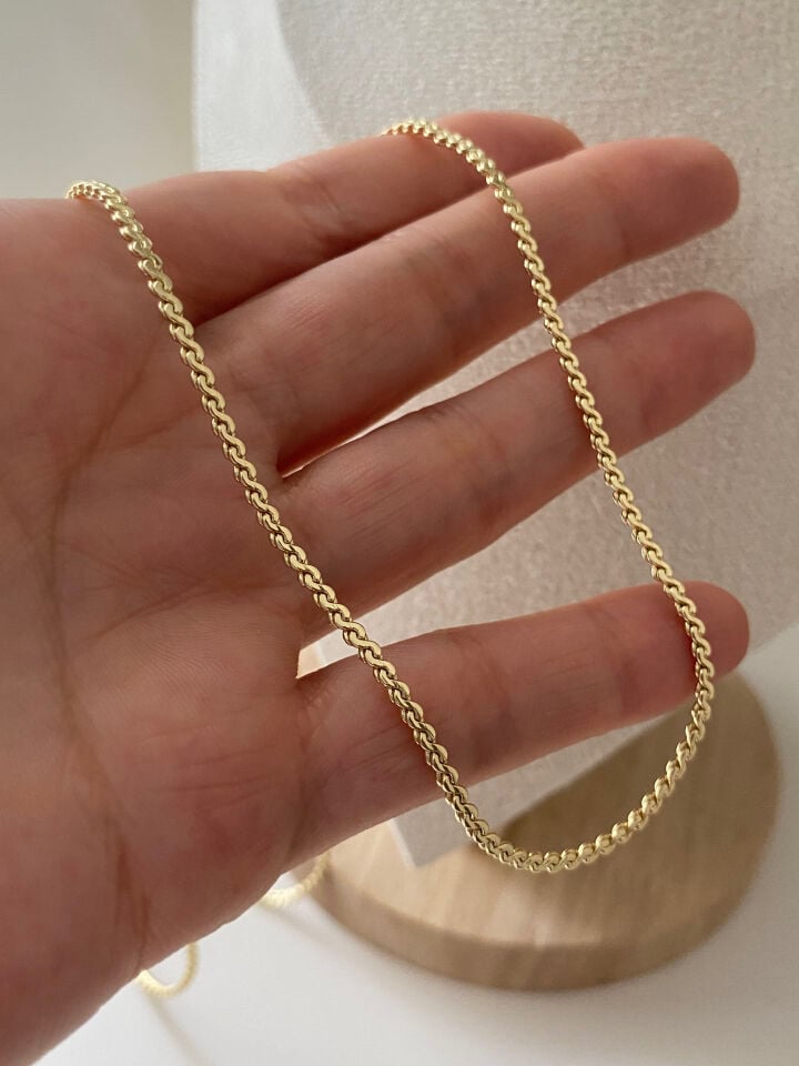 İnce Dolgulu S Zincir Kolye 60cm