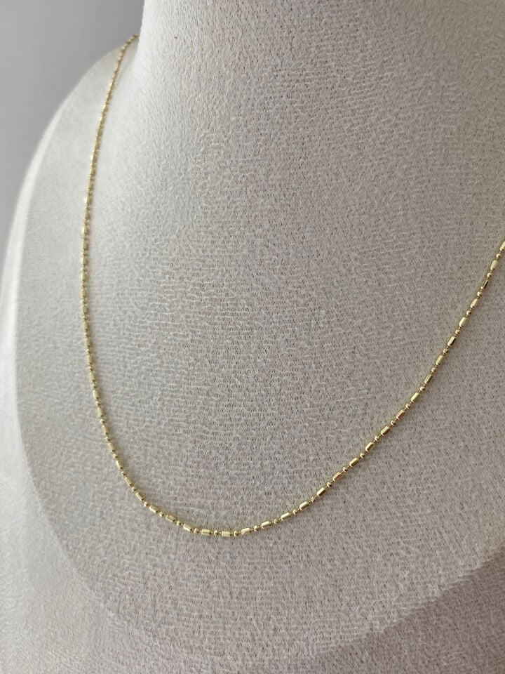 Altın Kaplamı Yansımalı Minimal Boru Zincir Kolye 60cm