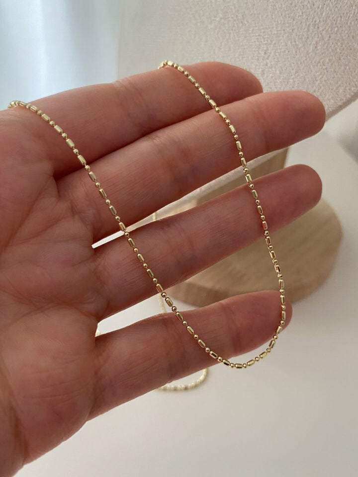 Altın Kaplamı Yansımalı Minimal Boru Zincir Kolye 60cm