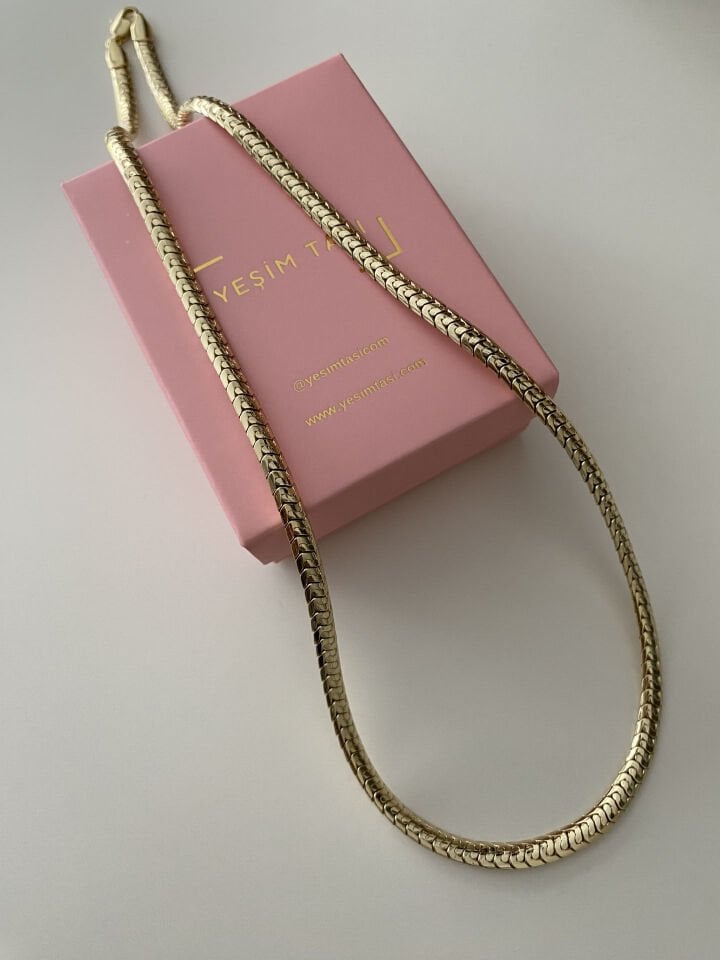 Özel Seri Yassı Balıksırtı Zincir Kolye 50cm