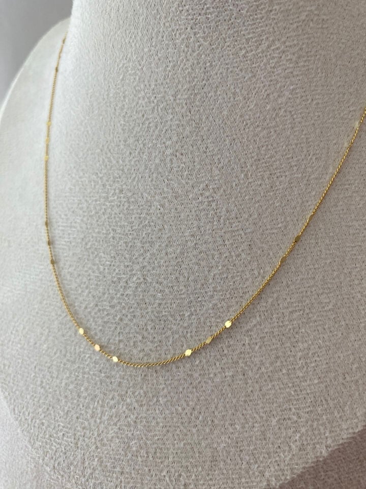 Özel Seri Minimal Ezme Pul Detaylı İnce Zincir Kolye 50cm