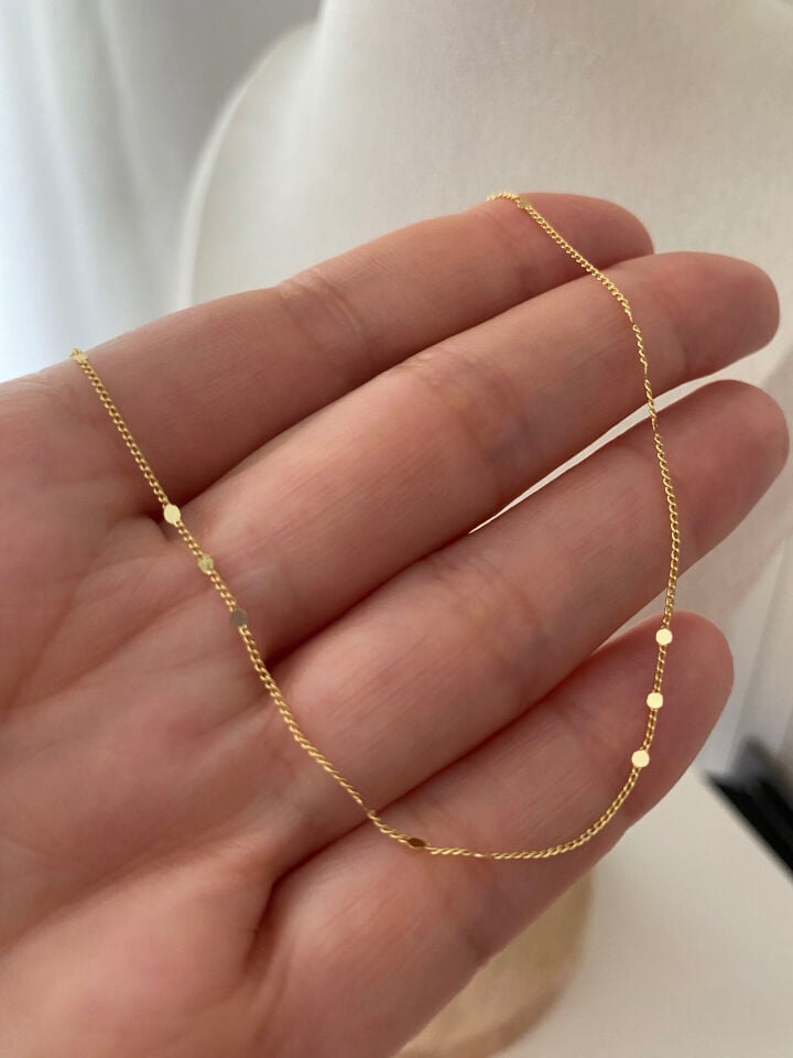 Özel Seri Minimal Ezme Pul Detaylı İnce Zincir Kolye 50cm