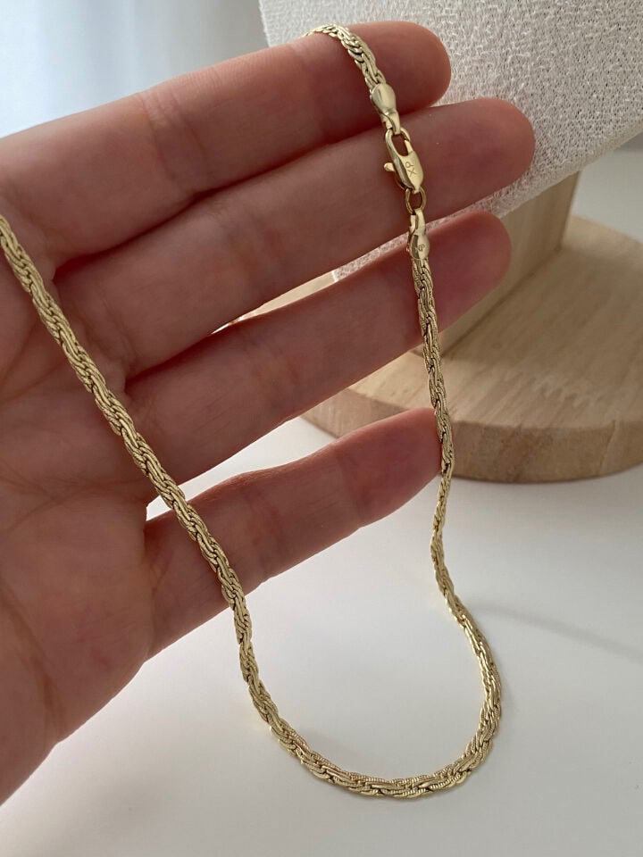 Özel Seri Lazer Kesim Yassı Örgü Desen Zincir Kolye 45cm