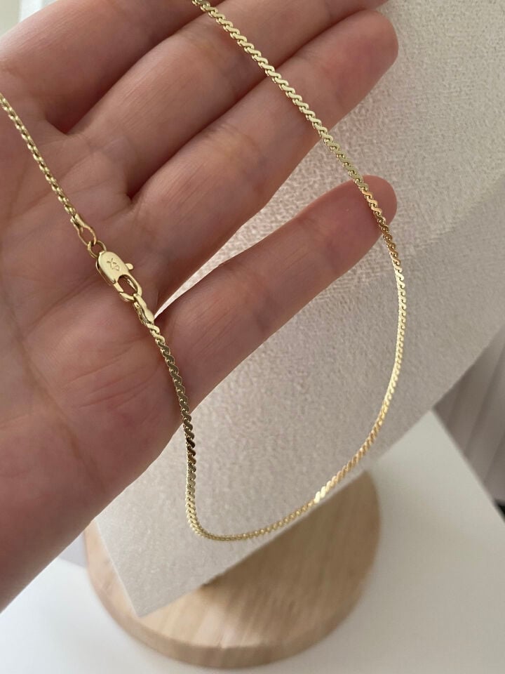 Özel Seri İnce Dolgulu S Zincir Kolye  60cm