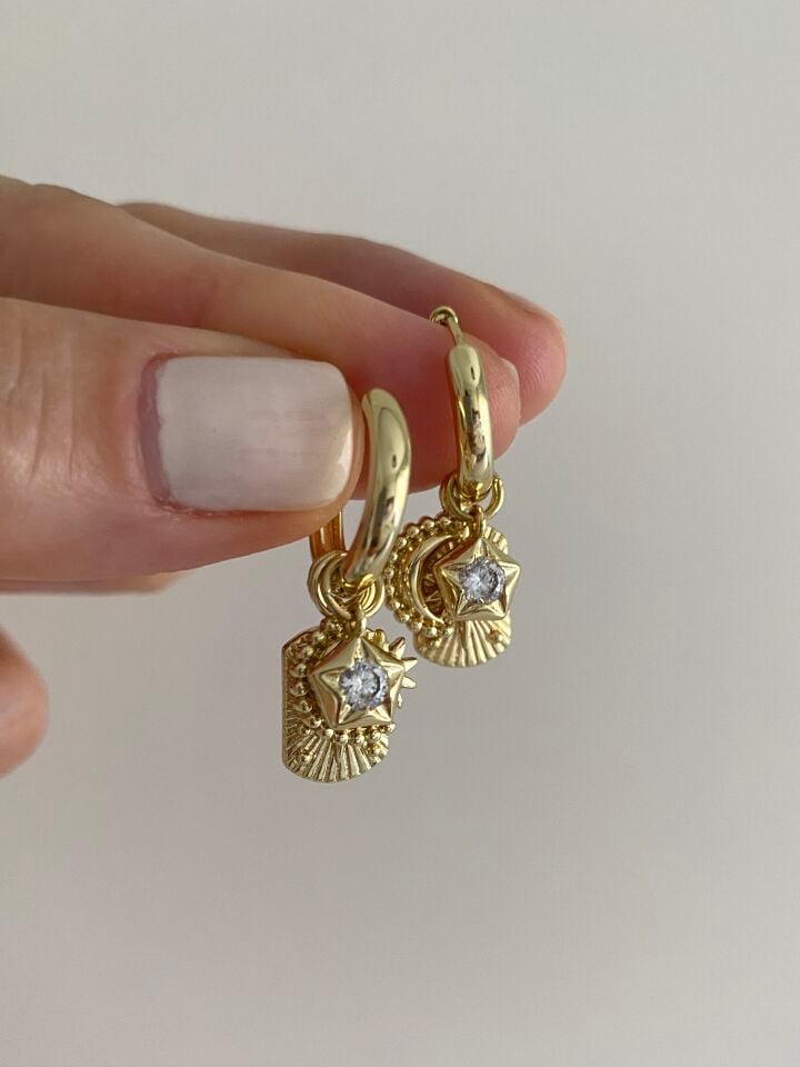 Altın Kaplama Sirius Charm Halka Küpe