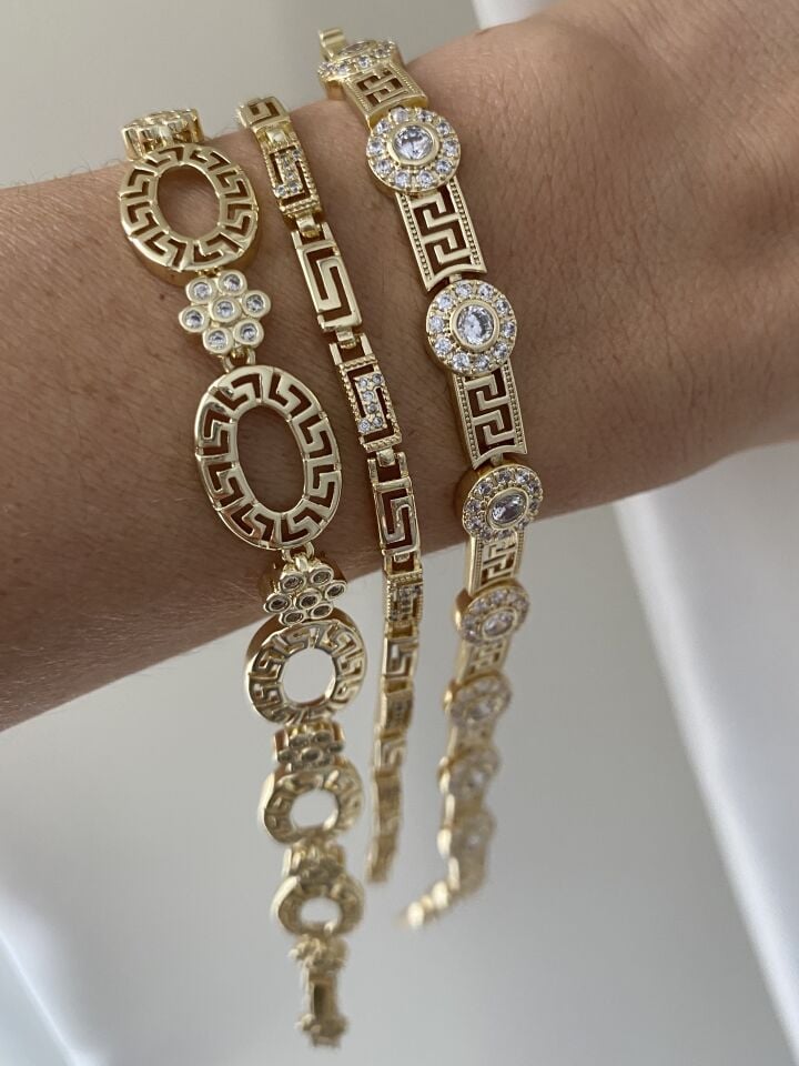 Yuvarlak Taş Detaylı Greek Bileklik
